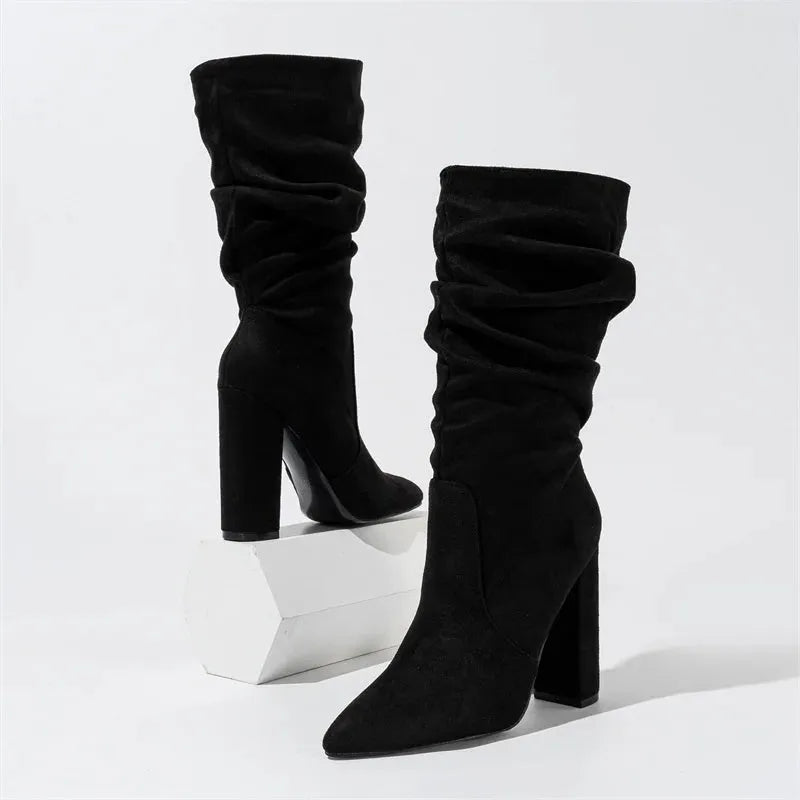 Women's Heel Boots - Stylish Faux Leather Madison Street Design for Casual and Dressy Occasions