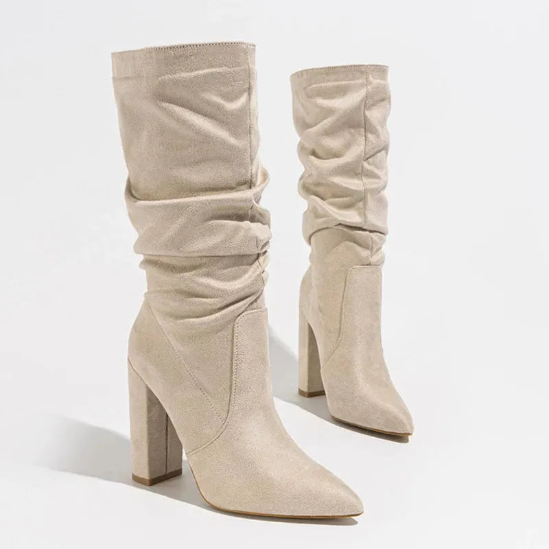 Women's Heel Boots - Stylish Faux Leather Madison Street Design for Casual and Dressy Occasions