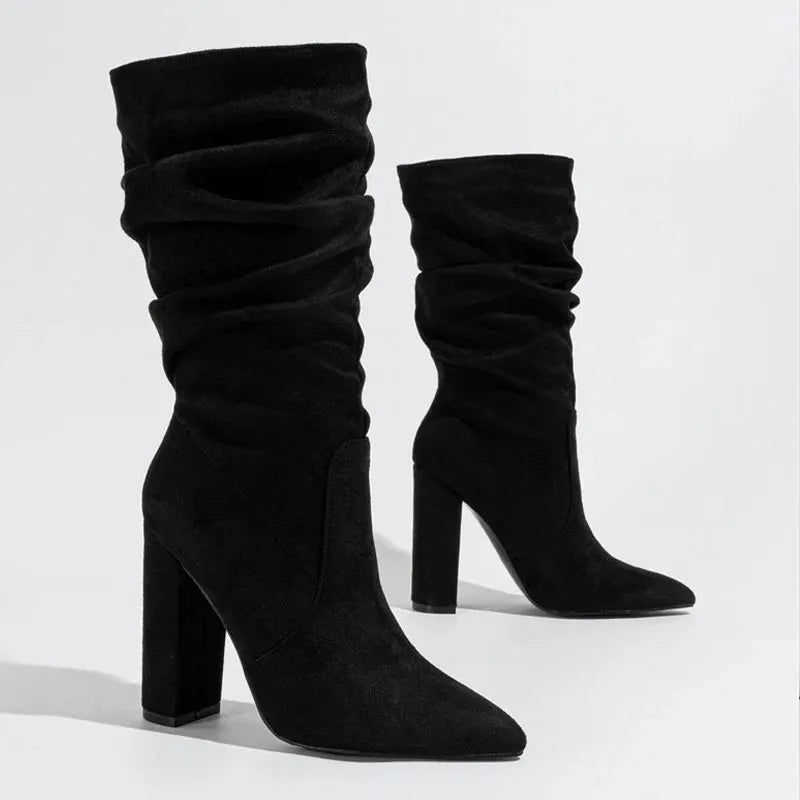 Women's Heel Boots - Stylish Faux Leather Madison Street Design for Casual and Dressy Occasions