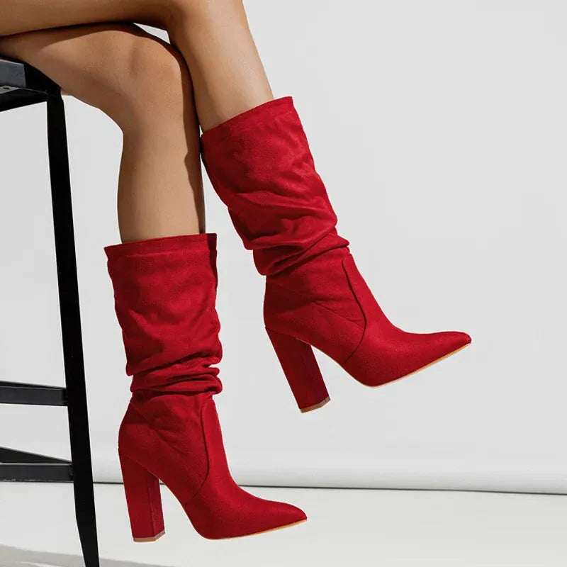 Women's Heel Boots - Stylish Faux Leather Madison Street Design for Casual and Dressy Occasions