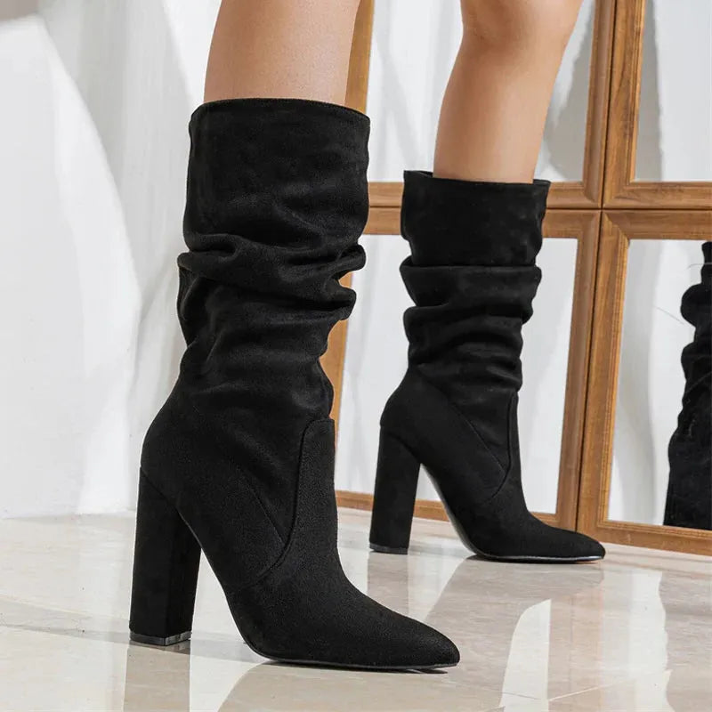 Women's Heel Boots - Stylish Faux Leather Madison Street Design for Casual and Dressy Occasions