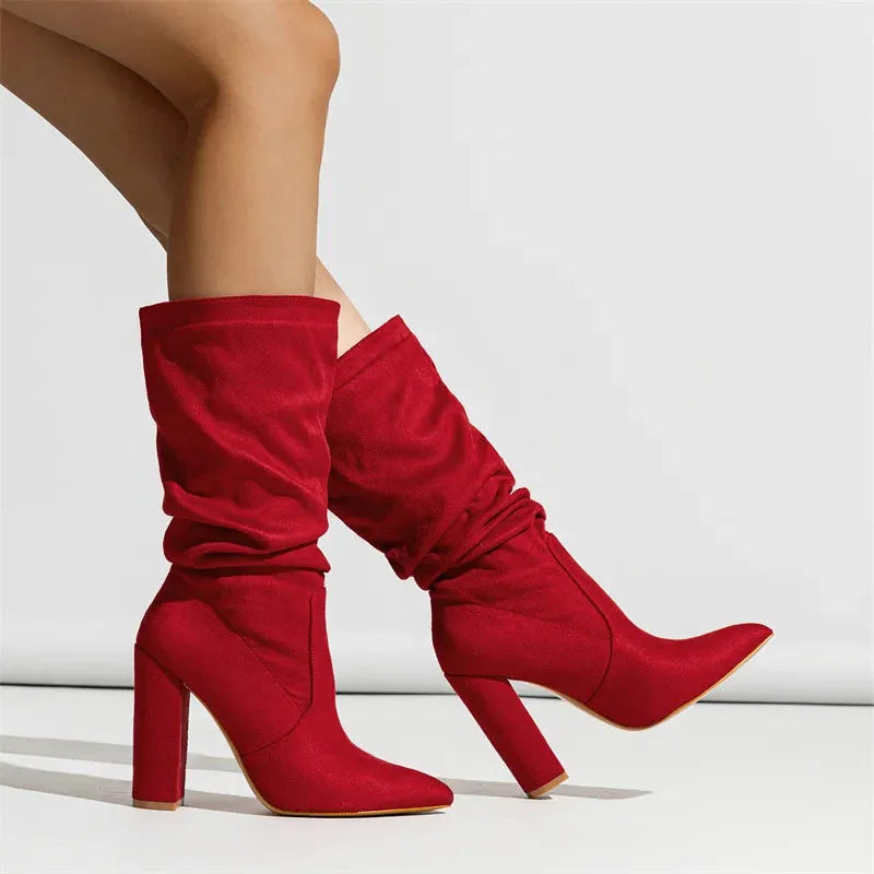 Women's Heel Boots - Stylish Faux Leather Madison Street Design for Casual and Dressy Occasions