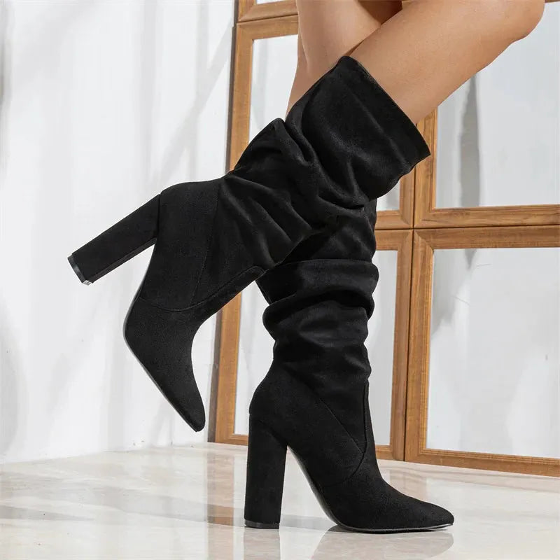 Women's Heel Boots - Stylish Faux Leather Madison Street Design for Casual and Dressy Occasions