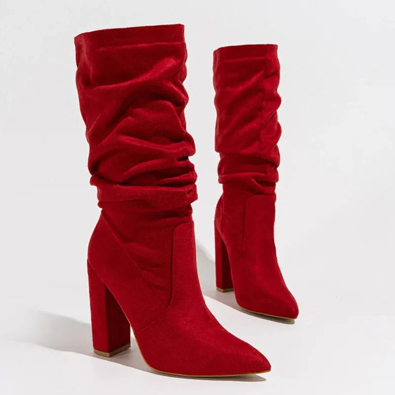 Women's Heel Boots - Stylish Faux Leather Madison Street Design for Casual and Dressy Occasions