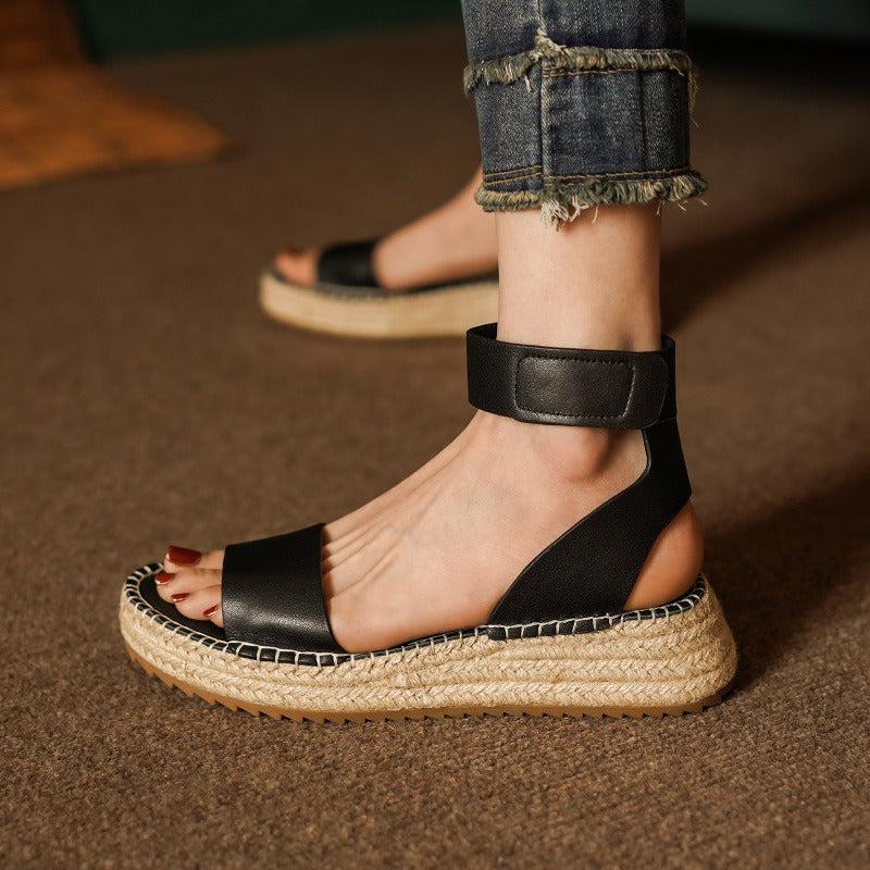 Women's Leather Strap Sandals - Classic Design for Everyday Wear - Comfortable and Stylish Footwear