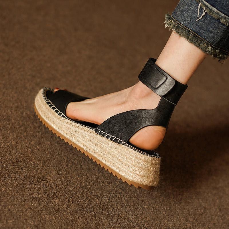 Women's Leather Strap Sandals - Classic Design for Everyday Wear - Comfortable and Stylish Footwear