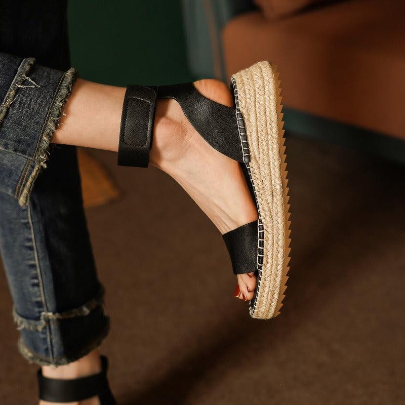 Women's Leather Strap Sandals - Classic Design for Everyday Wear - Comfortable and Stylish Footwear