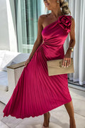 Women's Pleated Shoulder Dress - Elegant Pleated Design for Casual or Formal Occasions