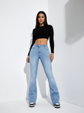 Women’s Retro Flare Bell Bottom Jeans - High-Waisted Denim Trousers for Casual Wear