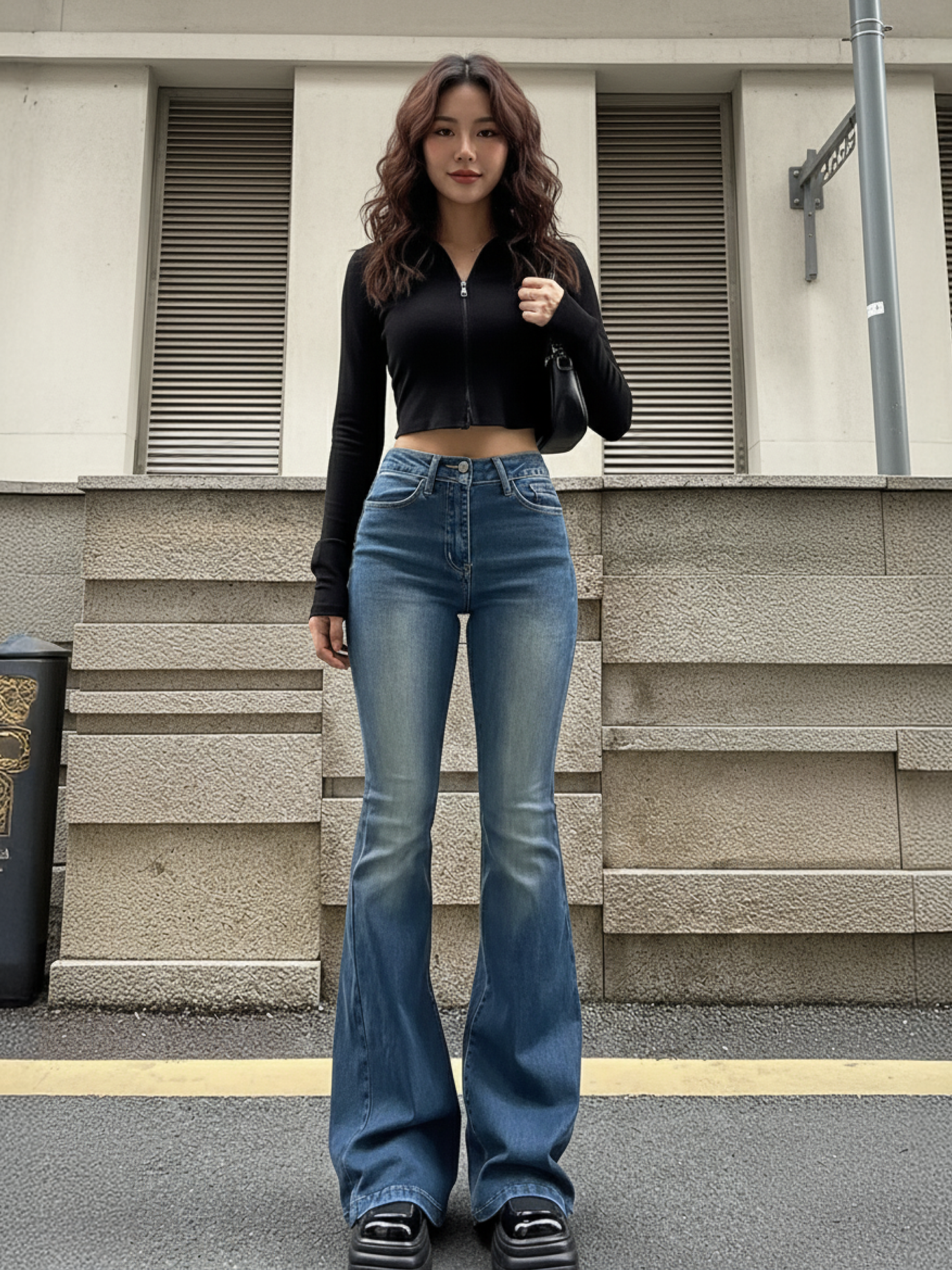 Women’s Retro Flare Bell Bottom Jeans - High-Waisted Denim Trousers for Casual Wear
