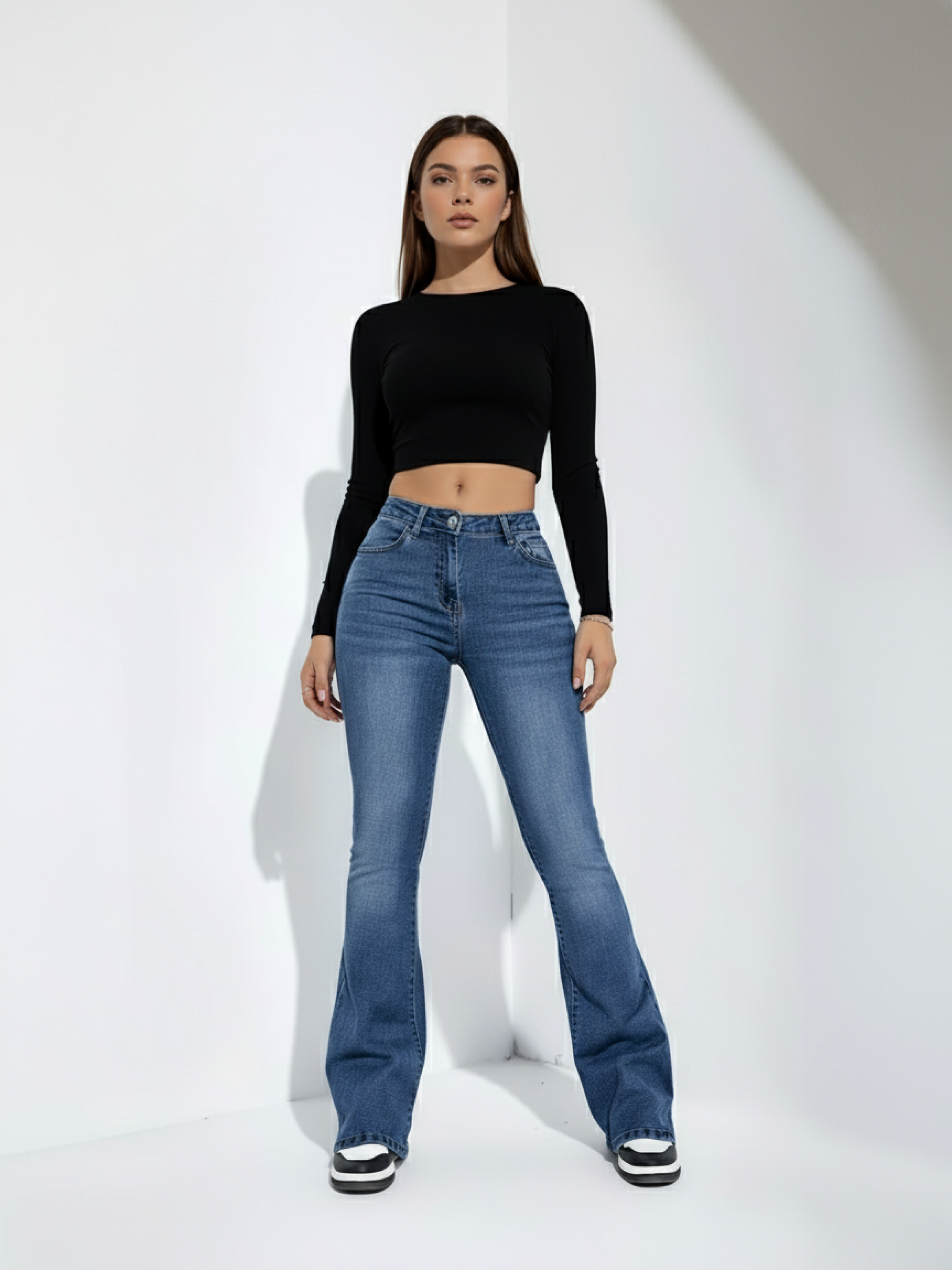 Women’s Retro Flare Bell Bottom Jeans - High-Waisted Denim Trousers for Casual Wear