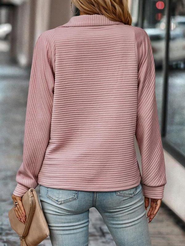 Women's Ribbed Half-Zip Sweater - Collared Neckline, Long Sleeves, Casual Knit Top for Everyday Wear