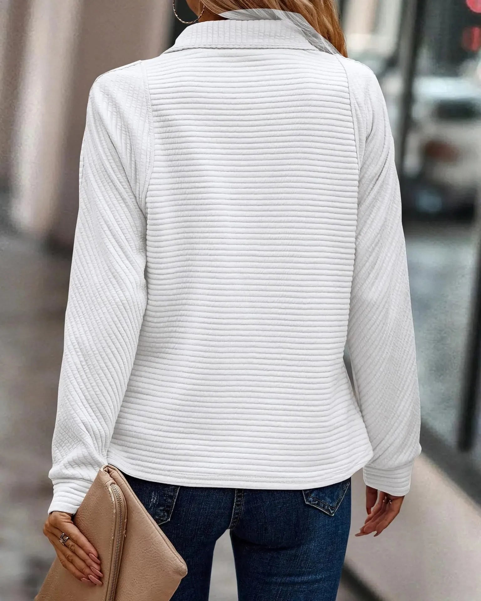 Women's Ribbed Half-Zip Sweater - Collared Neckline, Long Sleeves, Casual Knit Top for Everyday Wear