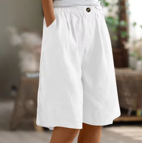 Women's Wide Leg Knee-Length Shorts with Elastic Waistband and Side Pockets - Casual Summer Bottoms