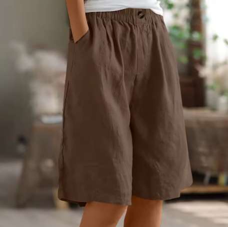 Women's Wide Leg Knee-Length Shorts with Elastic Waistband and Side Pockets - Casual Summer Bottoms