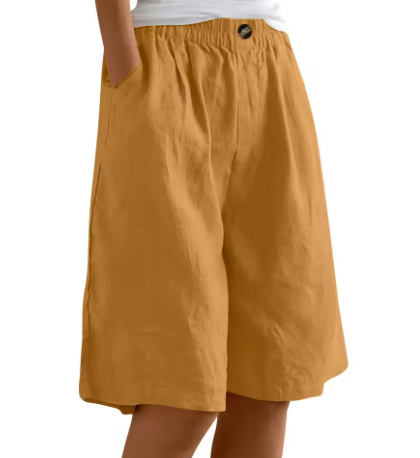 Women's Wide Leg Knee-Length Shorts with Elastic Waistband and Side Pockets - Casual Summer Bottoms