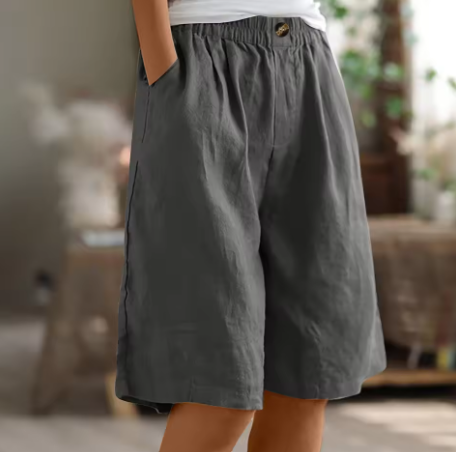 Women's Wide Leg Knee-Length Shorts with Elastic Waistband and Side Pockets - Casual Summer Bottoms