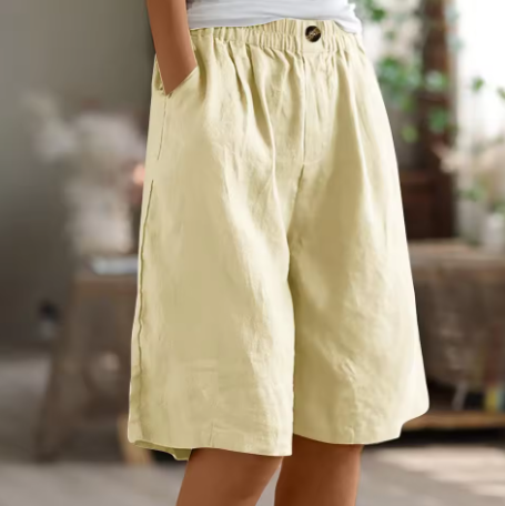 Women's Wide Leg Knee-Length Shorts with Elastic Waistband and Side Pockets - Casual Summer Bottoms