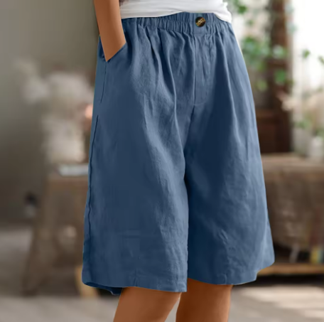 Women's Wide Leg Knee-Length Shorts with Elastic Waistband and Side Pockets - Casual Summer Bottoms