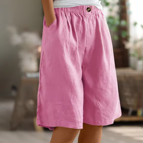 Women's Wide Leg Knee-Length Shorts with Elastic Waistband and Side Pockets - Casual Summer Bottoms