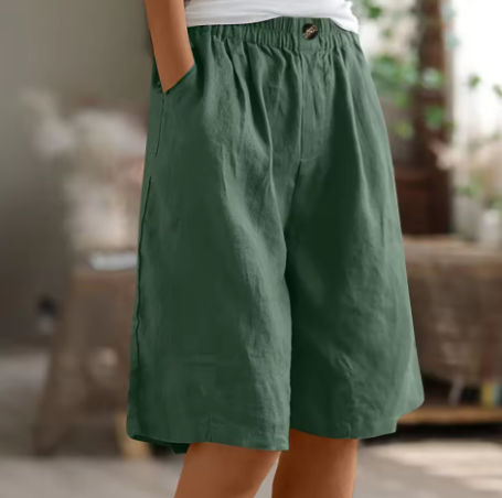Women's Wide Leg Knee-Length Shorts with Elastic Waistband and Side Pockets - Casual Summer Bottoms