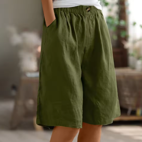 Women's Wide Leg Knee-Length Shorts with Elastic Waistband and Side Pockets - Casual Summer Bottoms