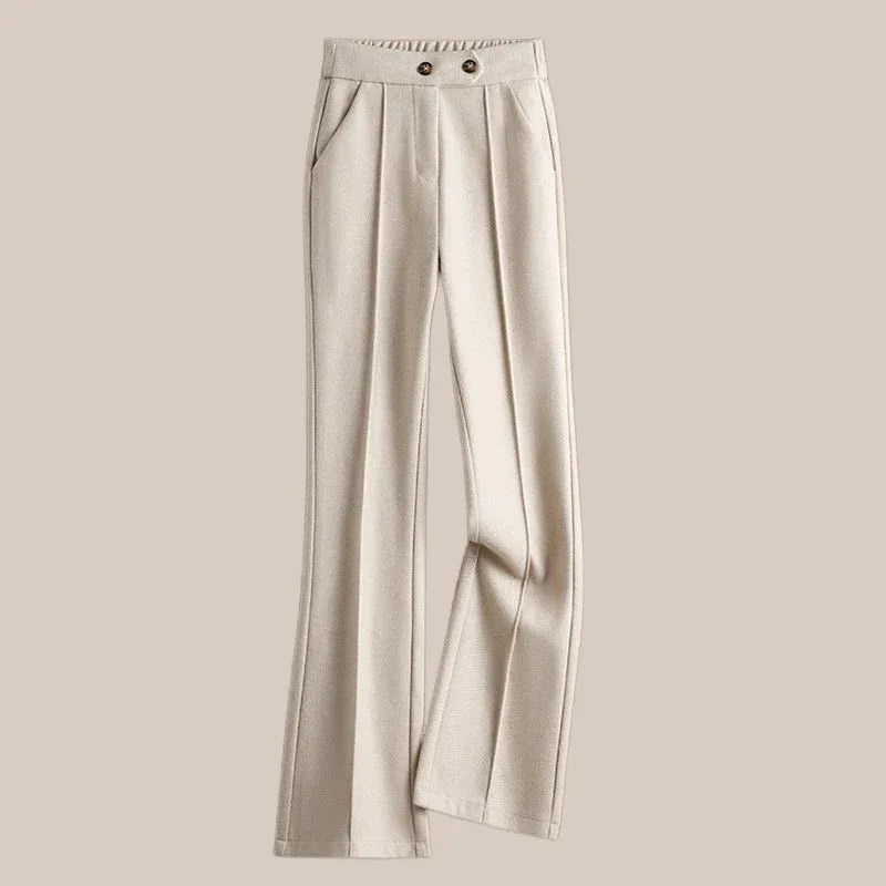 Wool-Blend Flare Trousers for Women - Stylish High-Waisted Design for Casual or Office Wear