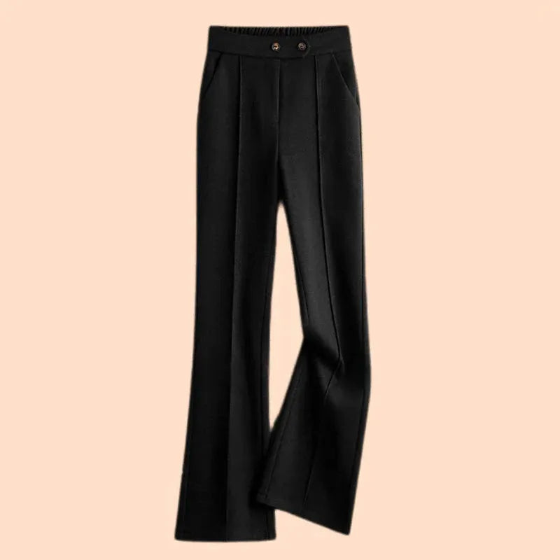Wool-Blend Flare Trousers for Women - Stylish High-Waisted Design for Casual or Office Wear