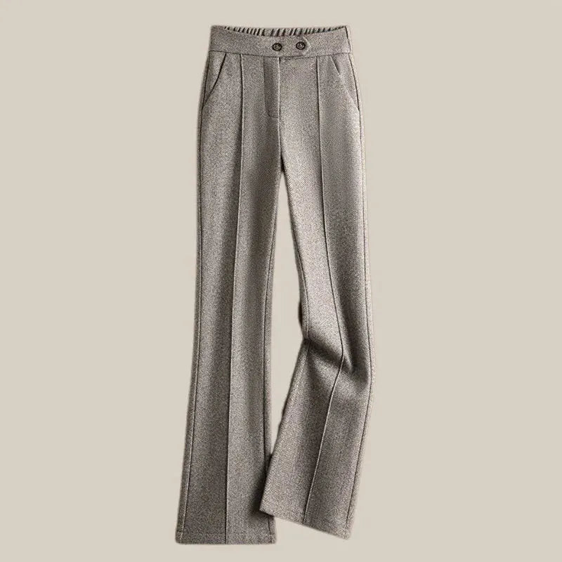 Wool-Blend Flare Trousers for Women - Stylish High-Waisted Design for Casual or Office Wear