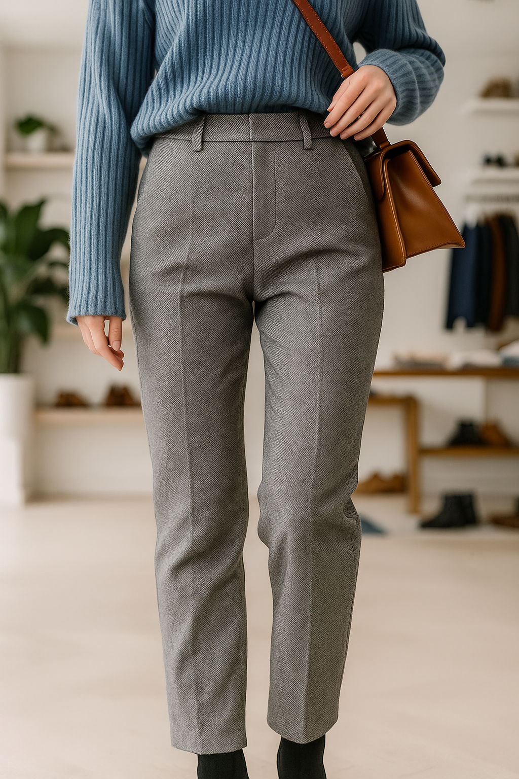 Wool Herringbone Trousers for Women - Classic Fit, Versatile Dress Pants for Office or Casual Wear