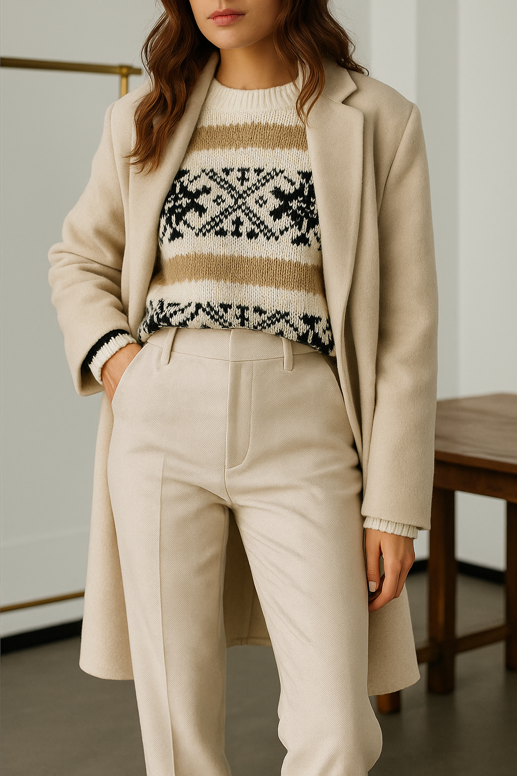 Wool Herringbone Trousers for Women - Classic Fit, Versatile Dress Pants for Office or Casual Wear