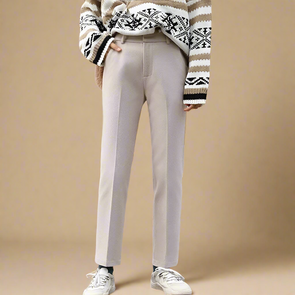 Wool Herringbone Trousers for Women - Classic Fit, Versatile Dress Pants for Office or Casual Wear