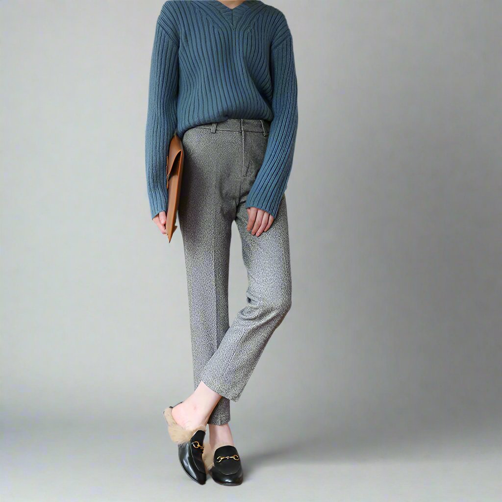 Wool Herringbone Trousers for Women - Classic Fit, Versatile Dress Pants for Office or Casual Wear