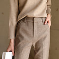 Wool Herringbone Trousers for Women - Classic Fit, Versatile Dress Pants for Office or Casual Wear