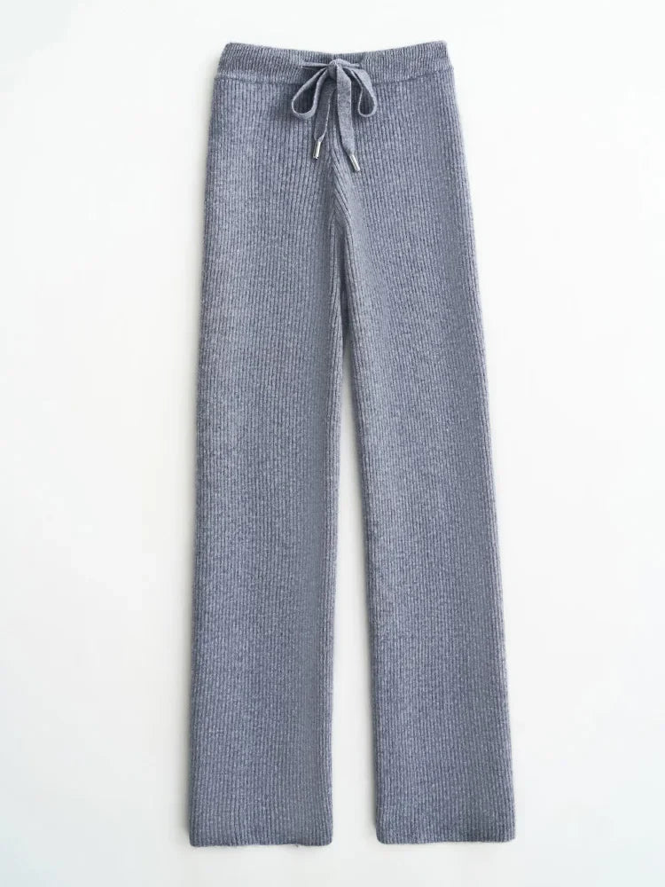 Wool Wide Leg Knitted Pants for Women - Cozy and Stylish Winter Trousers