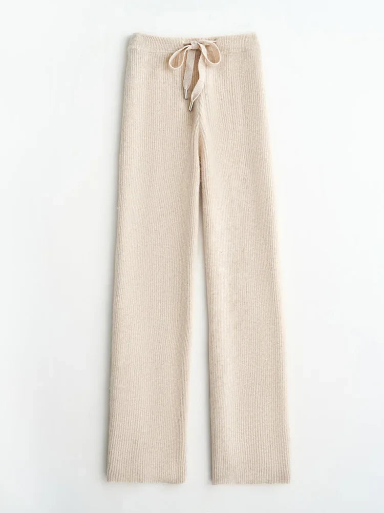 Wool Wide Leg Knitted Pants for Women - Cozy and Stylish Winter Trousers