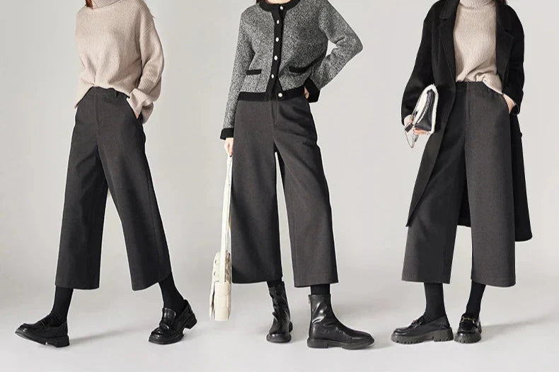 Wool Wide Leg Pants for Autumn - Cozy Warmth and Stylish Comfort for Casual Wear