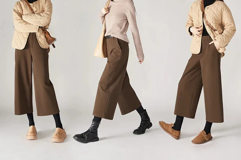 Wool Wide Leg Pants for Autumn - Cozy Warmth and Stylish Comfort for Casual Wear