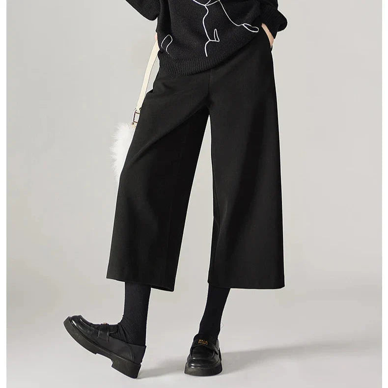 Wool Wide Leg Pants for Autumn - Cozy Warmth and Stylish Comfort for Casual Wear