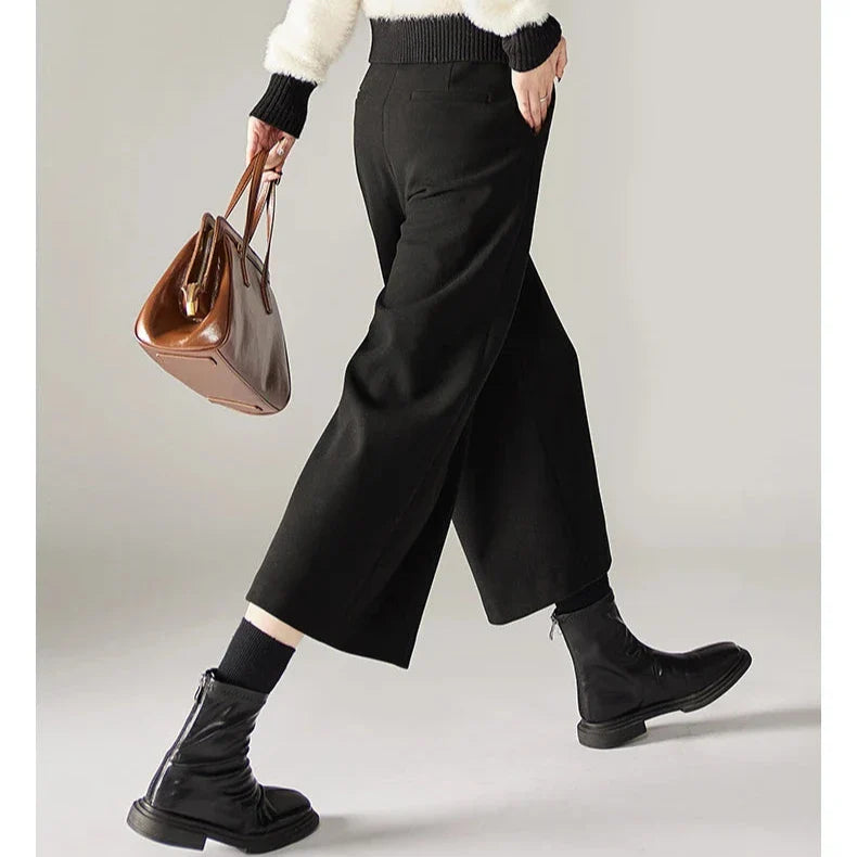 Wool Wide Leg Pants for Autumn - Cozy Warmth and Stylish Comfort for Casual Wear