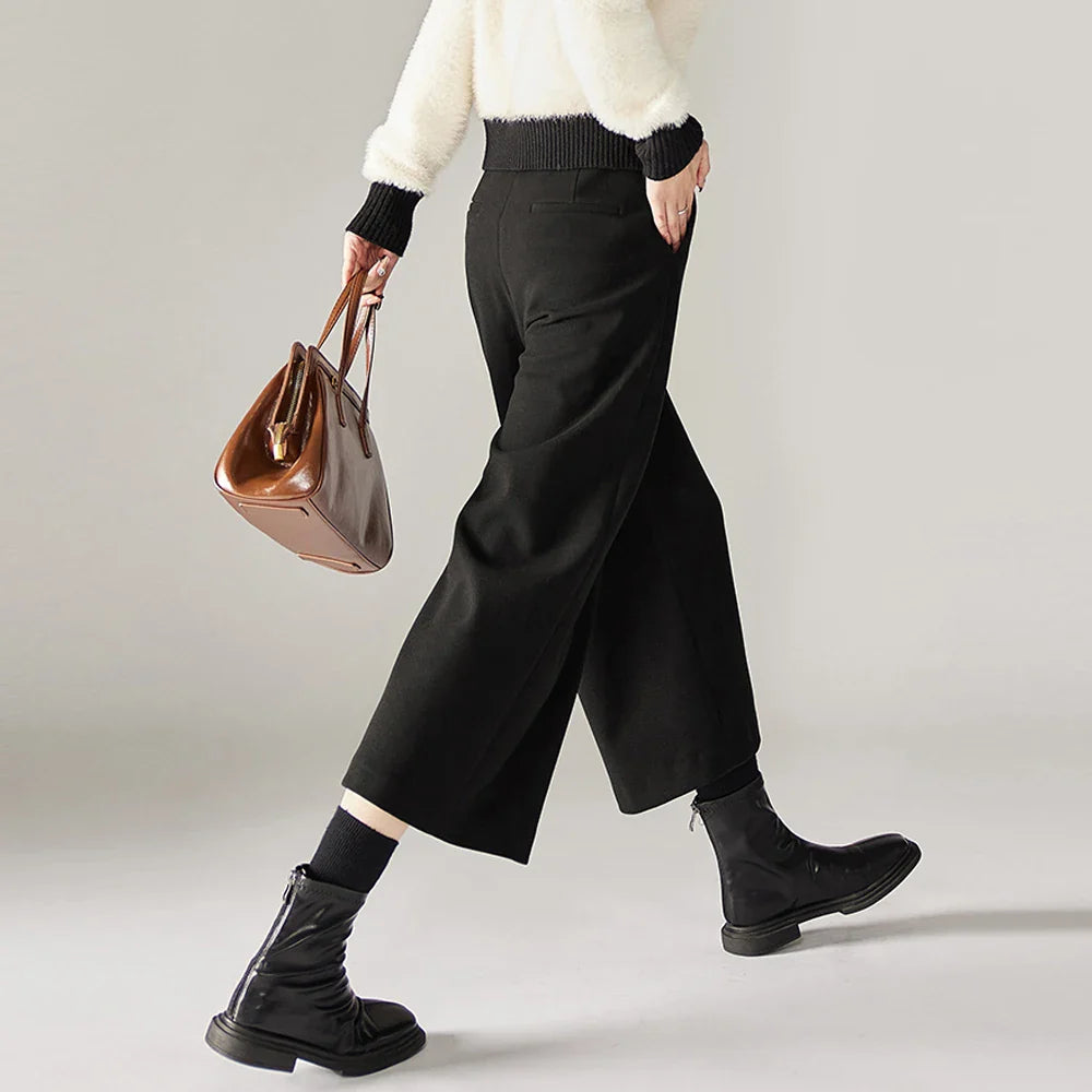 Wool Wide Leg Pants for Autumn - Cozy Warmth and Stylish Comfort for Casual Wear