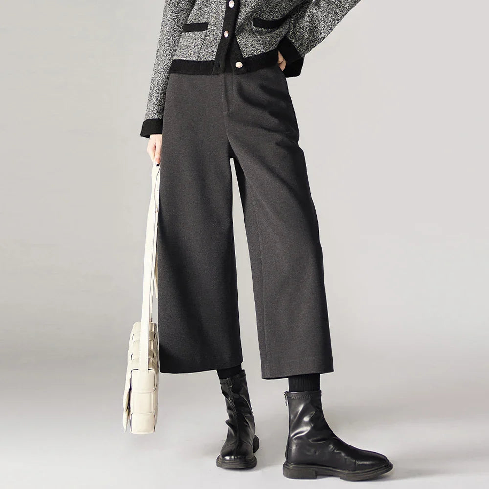 Wool Wide Leg Pants for Autumn - Cozy Warmth and Stylish Comfort for Casual Wear