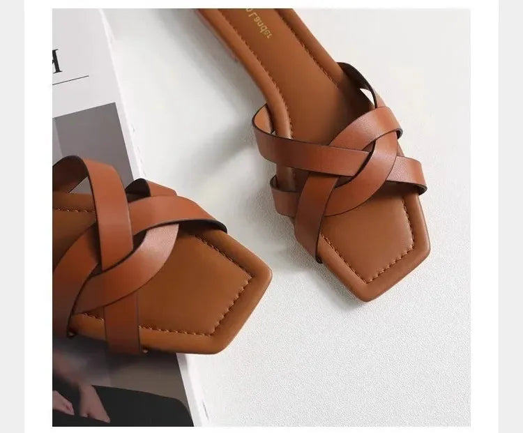 Woven Slide Sandals for Women - Comfortable Casual Footwear for Summer - Stylish Open-Toe Design in Natural Materials