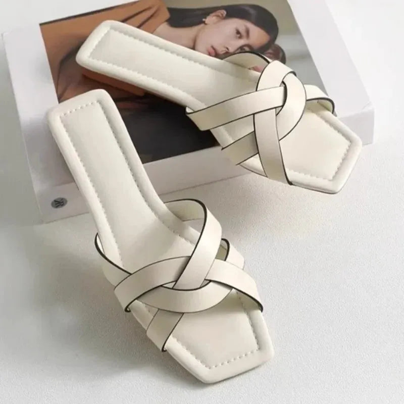 Woven Slide Sandals for Women - Comfortable Casual Footwear for Summer - Stylish Open-Toe Design in Natural Materials