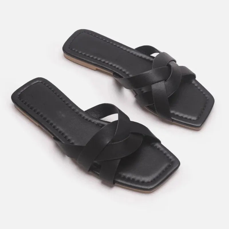 Woven Slide Sandals for Women - Comfortable Casual Footwear for Summer - Stylish Open-Toe Design in Natural Materials