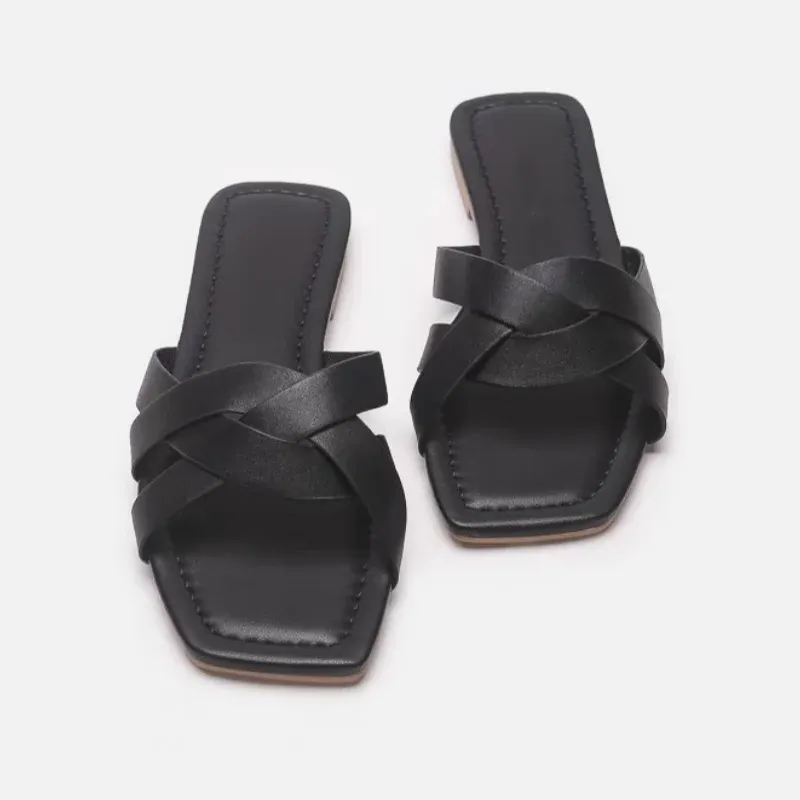 Woven Slide Sandals for Women - Comfortable Casual Footwear for Summer - Stylish Open-Toe Design in Natural Materials