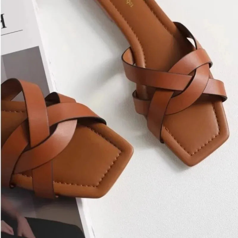 Woven Slide Sandals for Women - Comfortable Casual Footwear for Summer - Stylish Open-Toe Design in Natural Materials