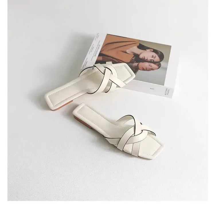 Woven Slide Sandals for Women - Comfortable Casual Footwear for Summer - Stylish Open-Toe Design in Natural Materials