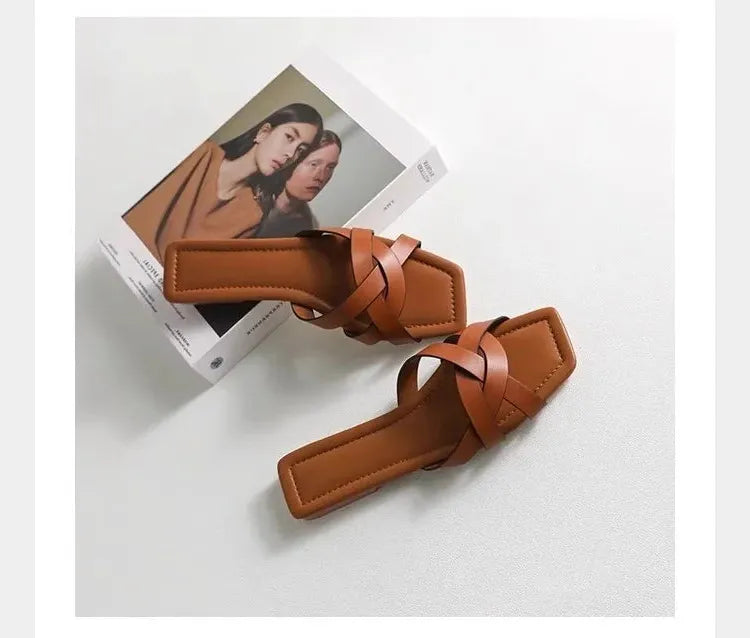 Woven Slide Sandals for Women - Comfortable Casual Footwear for Summer - Stylish Open-Toe Design in Natural Materials