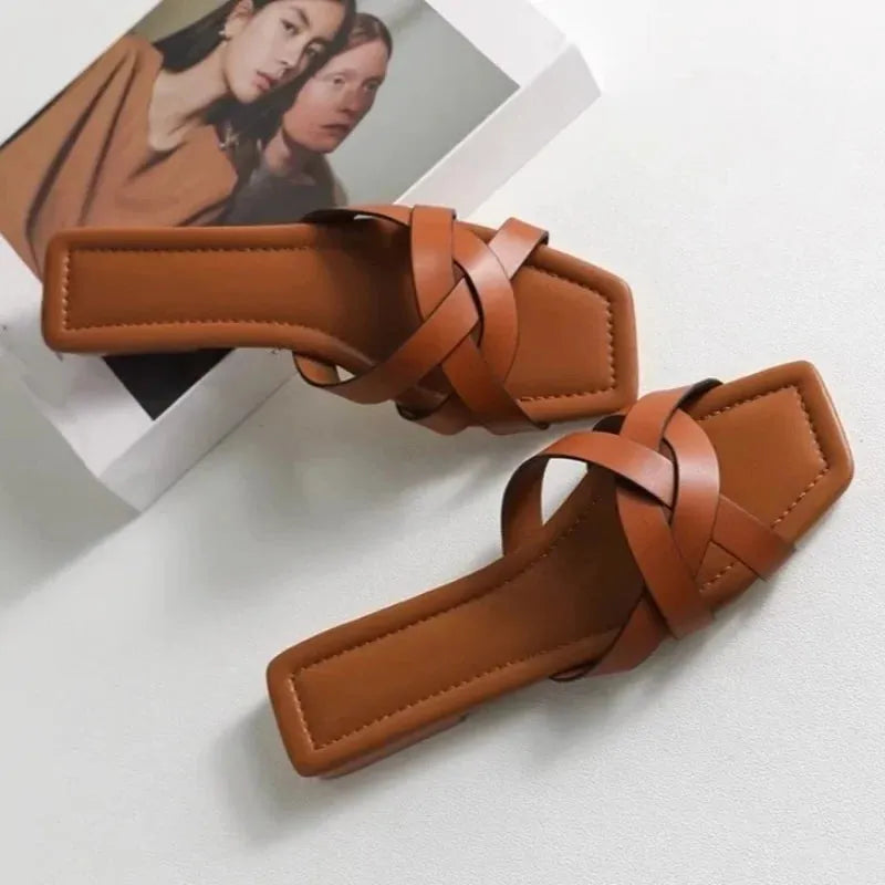 Woven Slide Sandals for Women - Comfortable Casual Footwear for Summer - Stylish Open-Toe Design in Natural Materials